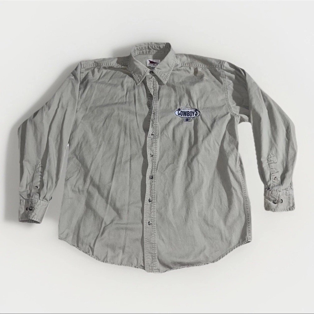 VTG NFL Dallas Cowboys Long sleeve Button Down Men’s Large Beige Football Y2K